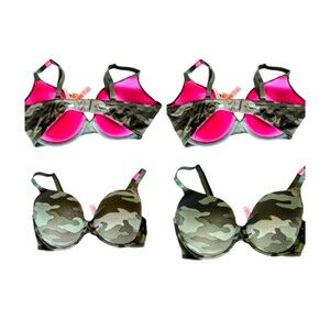 2pk VICTORIA'S SECRET PINK Y2K vintage BRA CAMOUFLAGE PADDED PUSH-UP sz 32A NWT